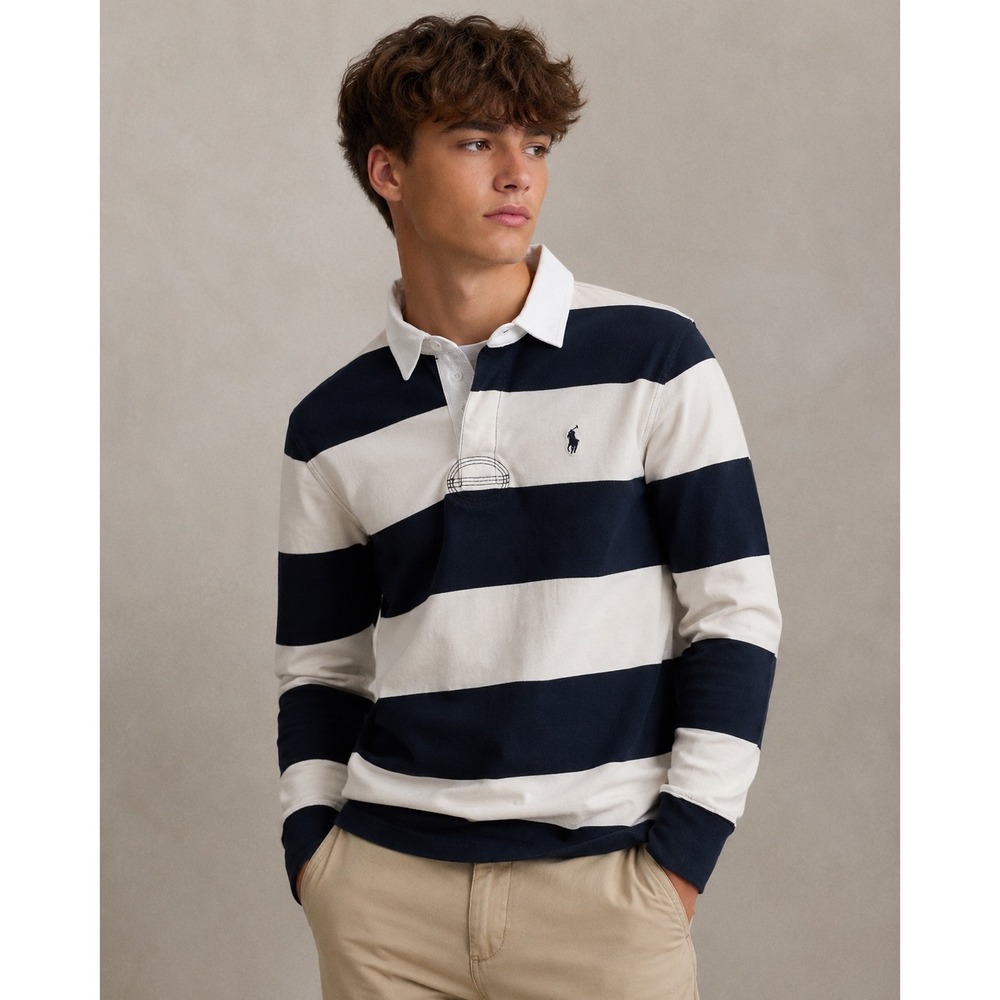 Polo Ralph Lauren Kids Navy White Striped Long Sleeve Rugby Shirt Large 14-16